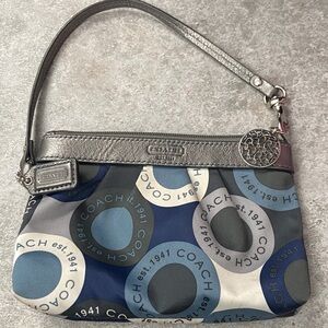 Coach Silver and Blue Wristlet screen print